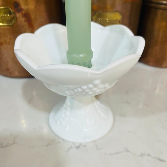 Vtg White Milk Glass Like Candle Holder Indiana Colony 1960s Cottagecore Retro - Picture 2 of 8